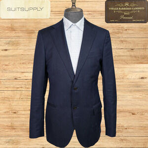 Suitsupply Suit Jacket Mens 42L Navy Slim Pinstripe Vitale Wool Surgeon Cuffs